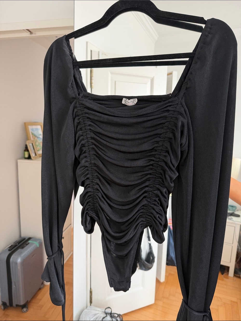 Black Ruched Long-Sleeve Women's Top